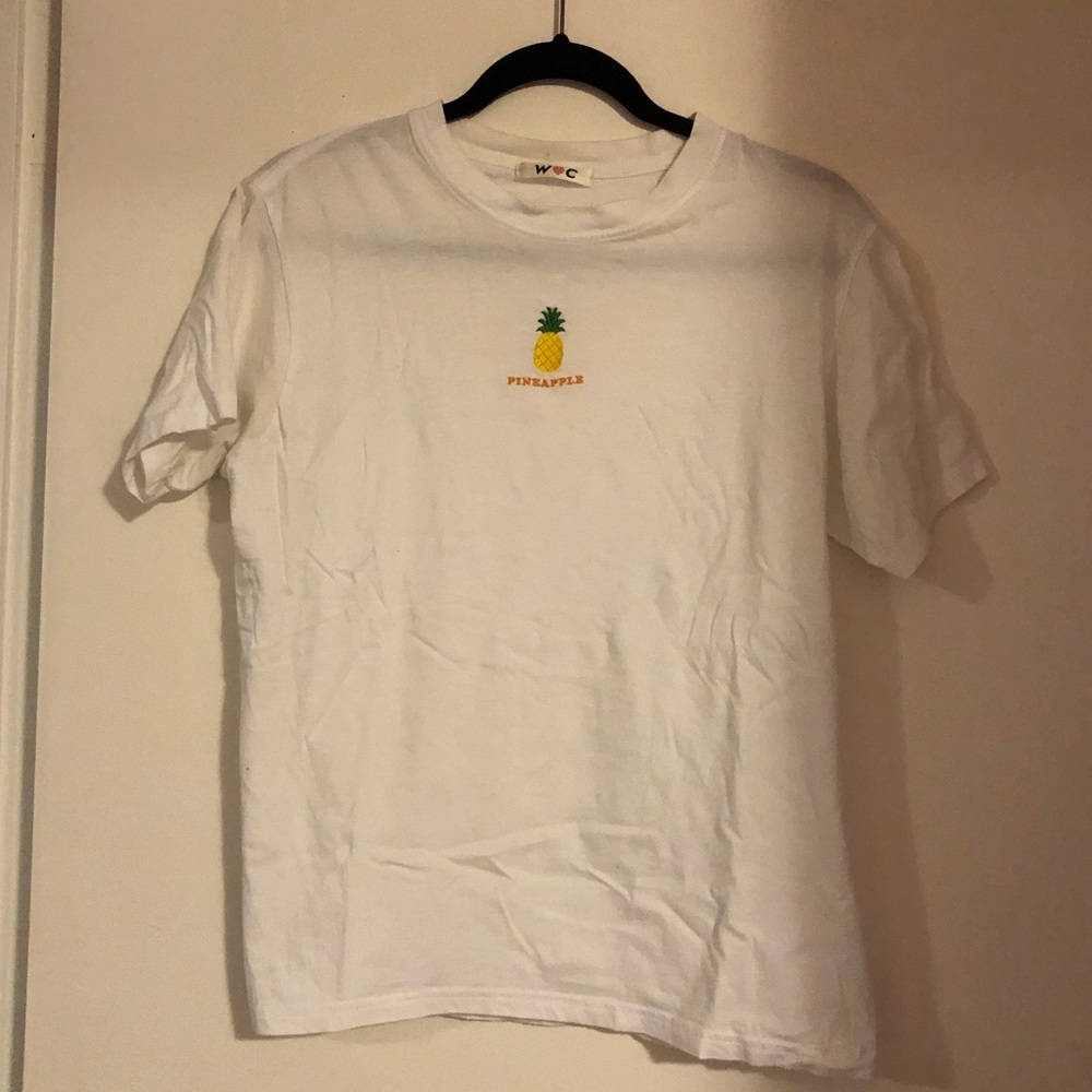 Cute embroidered pineapple white cotton tshirt